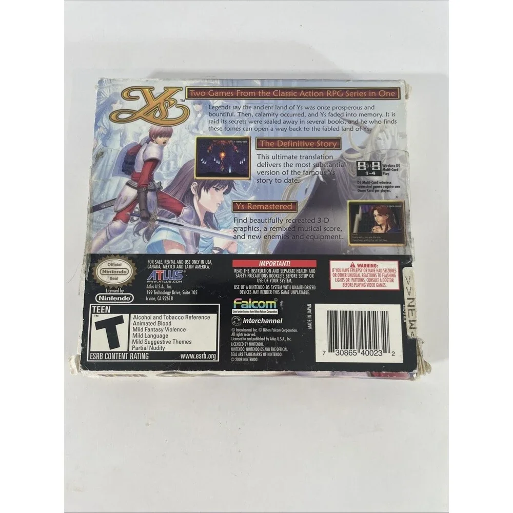 Legacy of Ys Books I & II Launch Edition Nintendo DS Complete w/ Music CD Atlus